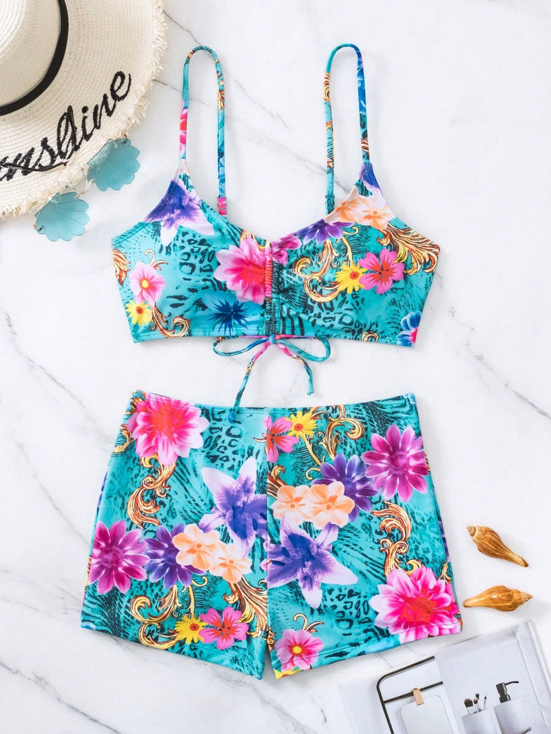 Shortkini feminino com estampa floral Ainoha