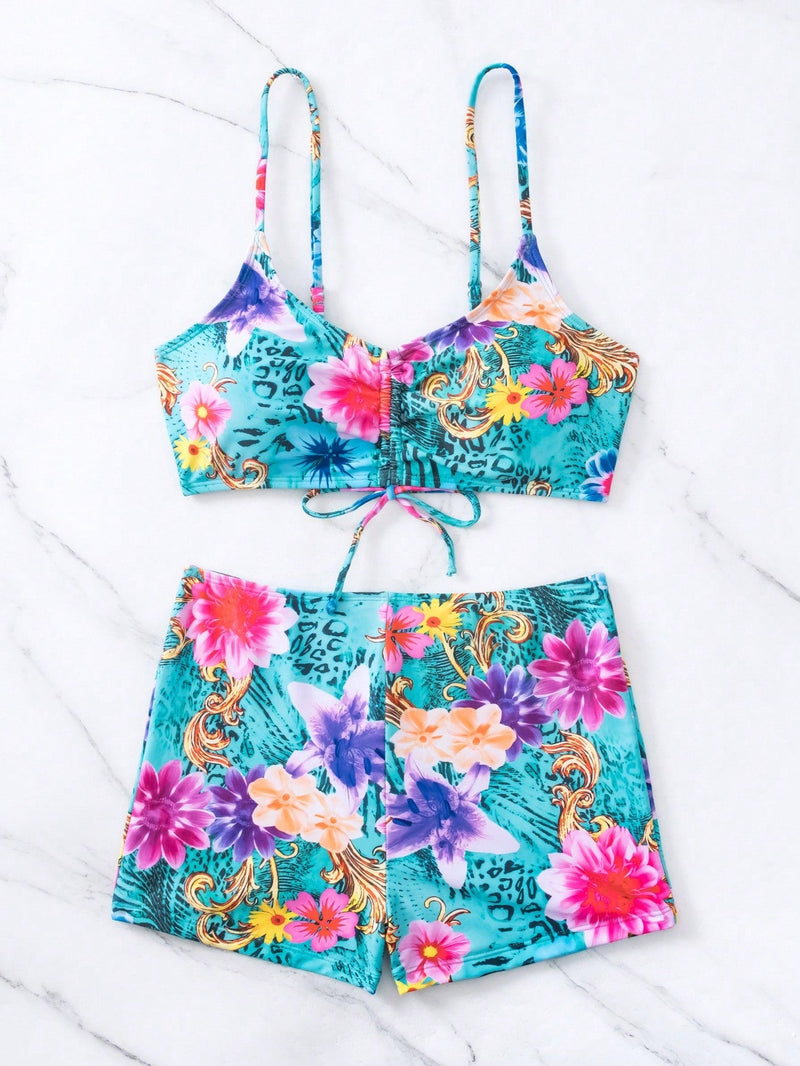 Shortkini feminino com estampa floral Ainoha