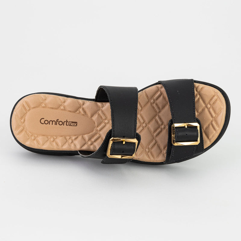 Sandália Feminina Birken em Couro Legítimo Preta - ComfortFlex